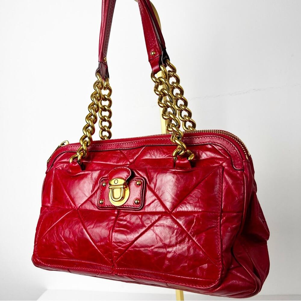 Marc Jacobs Red Cherry Tart Quilted Satchel Gold Hardware Vintage Y2K